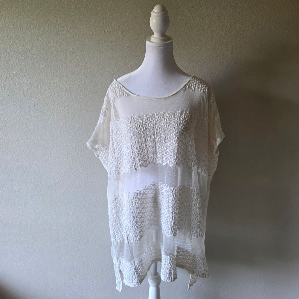 Free People Creme Lace Paneled Cover Up Mini Dress Tunic Small